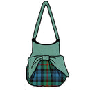 MacKinlay Ancient Effie Bag featuring MacDonald of Clanranald Ancient tartan with an Aqua top and bow, custom made from 100% wool melton.