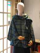 MacLaren Ancient Laird Cape in lightweight tartan with hood and attached scarf, perfect for stylish layering.