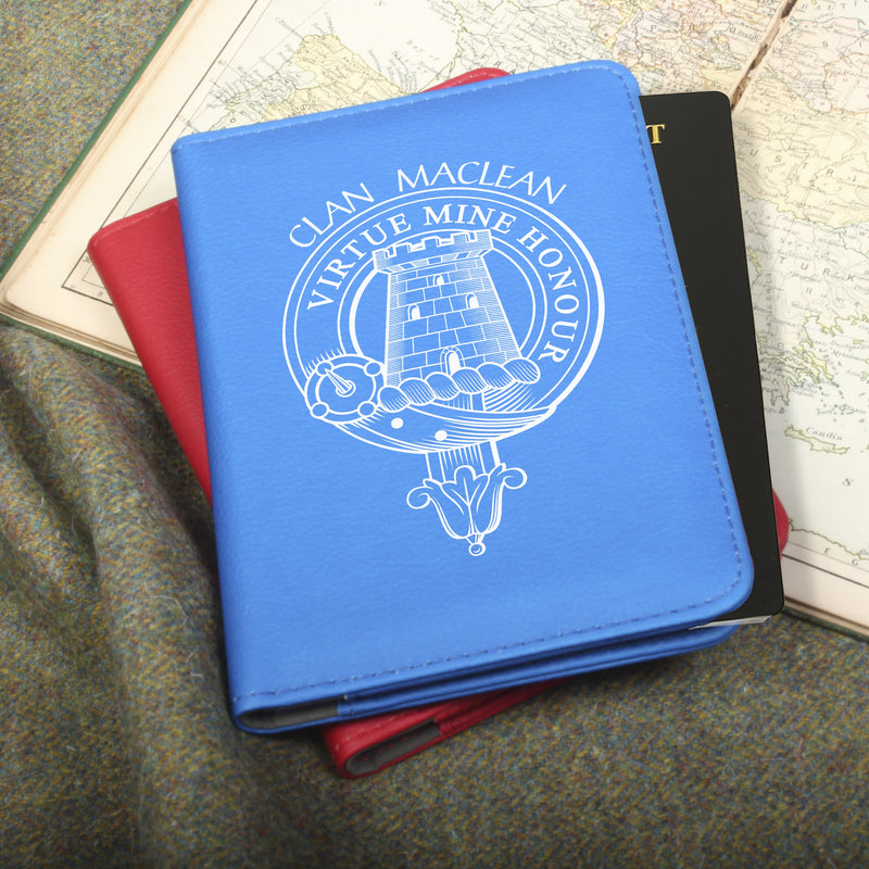 MacLean Clan Crest Leather Passport Cover