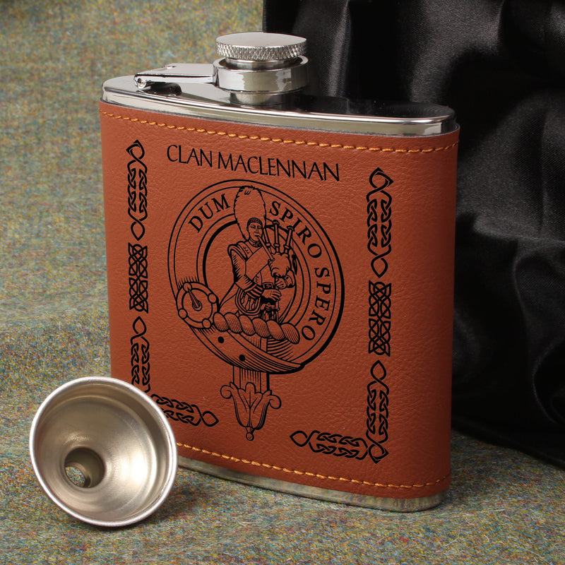 MacLennan Clan Crest PU Leather Covered Hip Flask