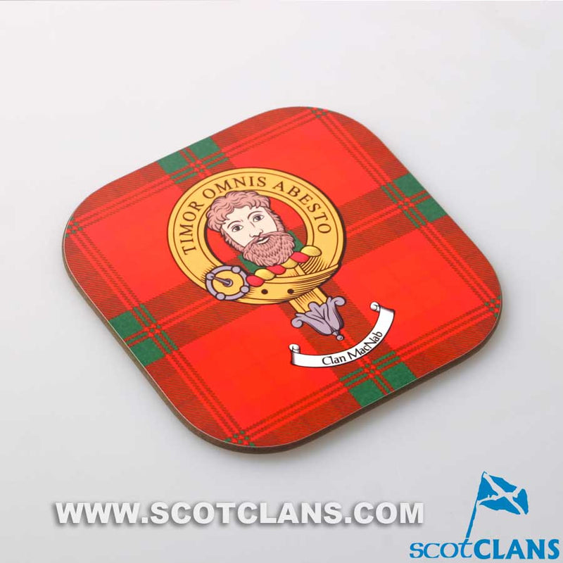 MacNab Clan Crest and Tartan Wooden Coaster 4 Pack