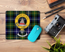 MacNeil Clan Crest Mouse Pad featuring a high-quality rubber backed design with a smooth bonded polyester surface, perfect for any workspace.