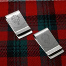 Clan Crest Pewter Money Clip showcasing a beautifully engraved clan crest, perfect for organizing cash and cards with style.