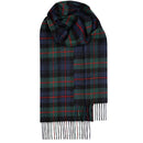 Bowhill Standard Tartan Lambswool Scarf displaying a classic blue and cream tartan design, ideal for cozy winter wear.