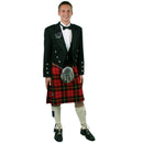 Prince Charlie Budget Outfit Package showcasing a hand-stitched kilt and accessories made in Scotland, featuring the classic Prince Charlie Jacket, matching vest, sporran, and ghillie brogues.