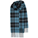 Bowhill Standard Tartan Lambswool Scarves displayed on a wooden surface, emphasizing the elegant designs and premium quality.