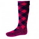 Diced Hose in Tartan Red & Navy by House of Cheviot featuring traditional Scottish design and luxurious merino wool blend.