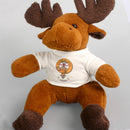 Reindeer Soft Toy With Clan Crest Shirt, featuring a cute seated reindeer with a customizable clan crest t-shirt, perfect for kids to celebrate their heritage and enjoy cuddle time.