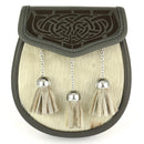 Elegant Semi Dress Sporran by Margaret Morrison featuring intricate laser etched design, perfect accessory for Highland kilt and semi-formal events.