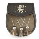 Semi Dress Sporran - Lion Rampant featuring a detailed Lion Rampant emblem, crafted by Margaret Morrison, perfect for enhancing your Highland kilt outfit.