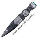 Clan Crest Sgain Dubh - Coloured Stone showcasing intricate thistle metalwork and vibrant colored stone in a beautifully handcrafted design.