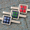 Tartan Square Tie Slide showcasing the elegant chrome design and customizable clan crest, perfect for adding a traditional touch to formal attire.
