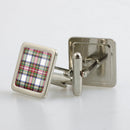 Stewart Dress Modern Tartan Cufflinks in metallic finish, custom made with resin doming technique, presented in a stylish box.
