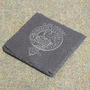 Stewart Clan Crest Slate Coaster showcasing intricate laser-engraved design, perfect for adding heritage and style to your home decor.