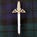 Kilt Pin - Celtic Sword, a handcrafted accessory by Margaret Morrison showcasing intricate sword design, perfect for enhancing traditional Scottish attire and celebrating Celtic heritage.