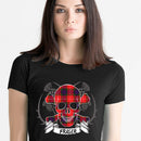 Ladies Tartan Skull T-Shirt showcasing a vibrant tartan pattern, perfect for celebrating Scottish heritage.