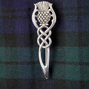 Kilt Pin - Celtic Thistle featuring an intricate thistle design, handcrafted by Margaret Morrison, showcasing Scottish heritage and cultural pride.