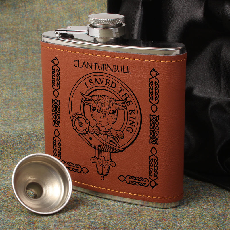 Turnbull Clan Crest PU Leather Covered Hip Flask