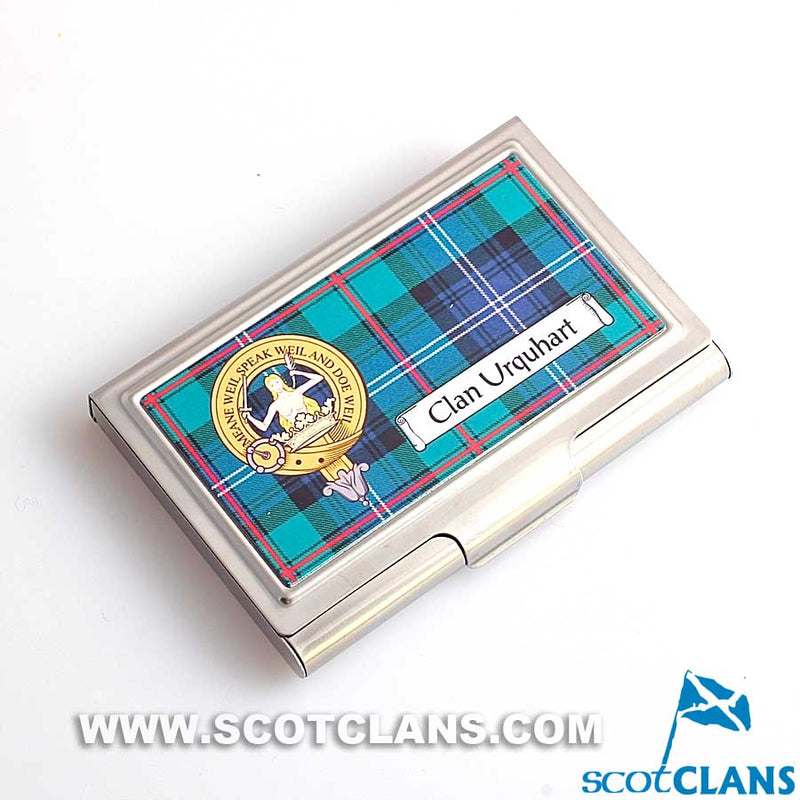 Urquhart Clan Crest and Tartan Business Card Case