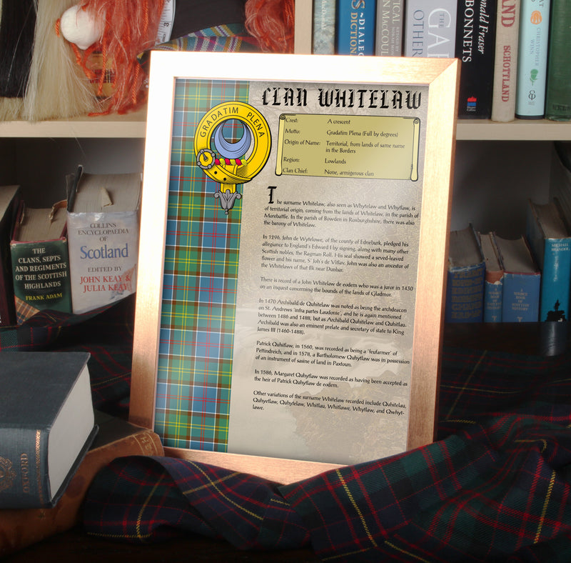 Whitelaw Clan History Print - Choose Framed or Unframed